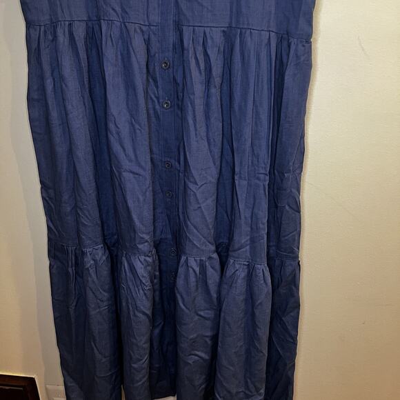 Simpson Dress Womens Large Linen Short Sleeve Tiered Button‎ Back Pockets Maxi - Picture 6 of 13